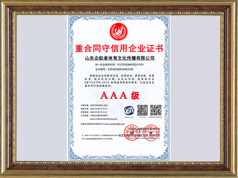 重合同守信用企业证书