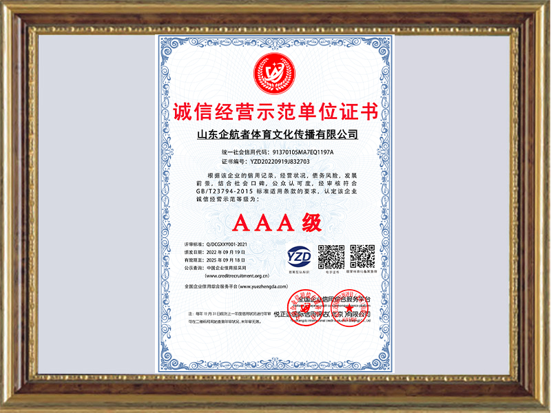 诚信经营示范单位证书